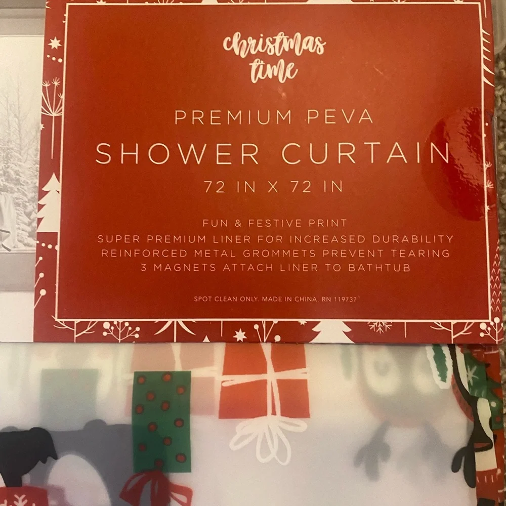 Festive Holiday Penguin Shower Curtain
